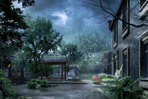 Image de la maison sous la pluie