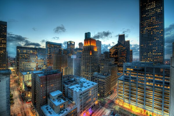 Bâtiments de Houston au crépuscule