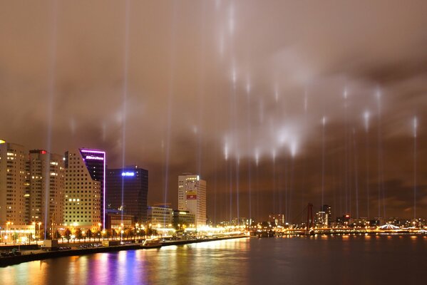 Neon show at night by the river