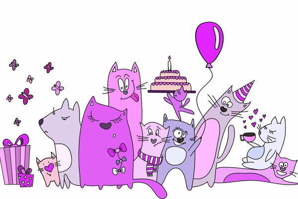 Purple holiday cats. Birthday