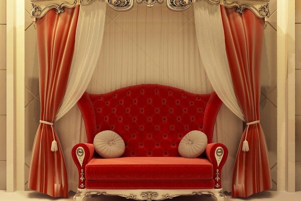 Red sofa for the living room in the Baroque style