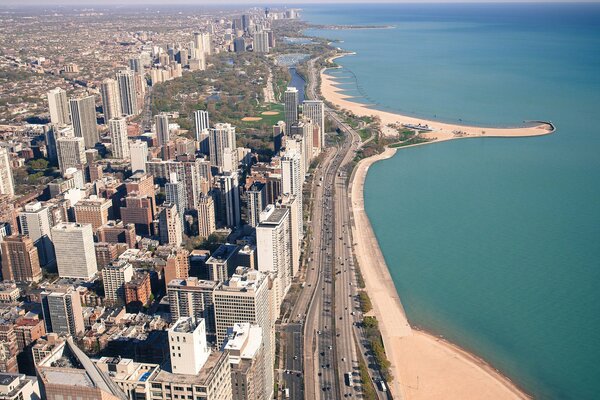 Top view of the city and the beach in Illinois