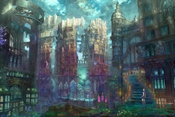 A painted city in a fantastic style