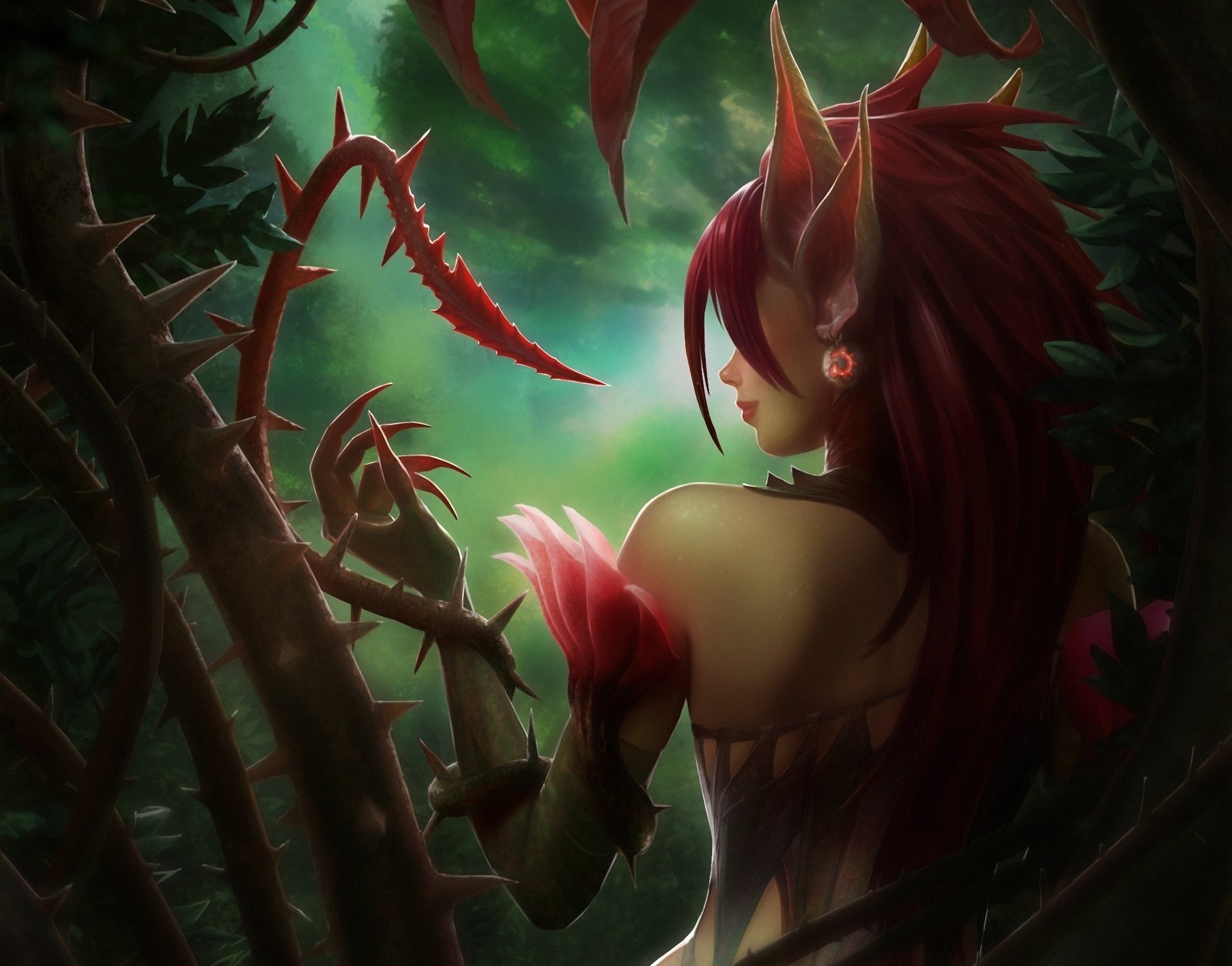 league of legends zyra девушка уши шипы растения спиной