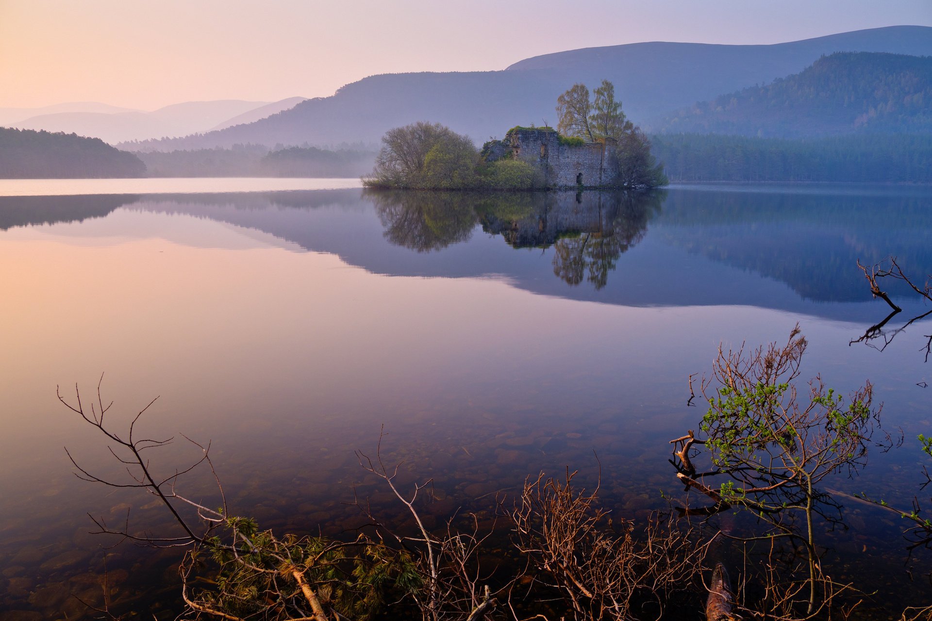 the evening reflection lake mountains hill