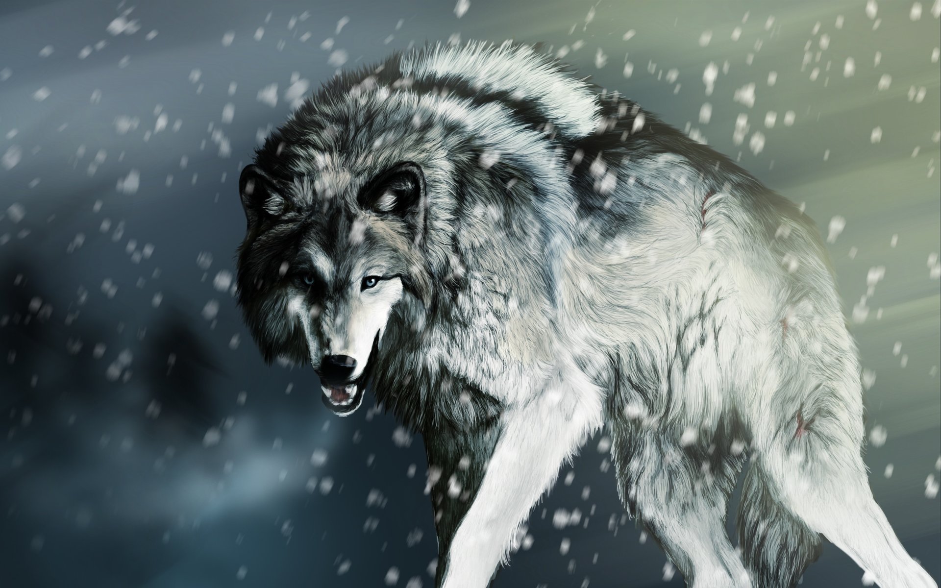 wolf rendering snow