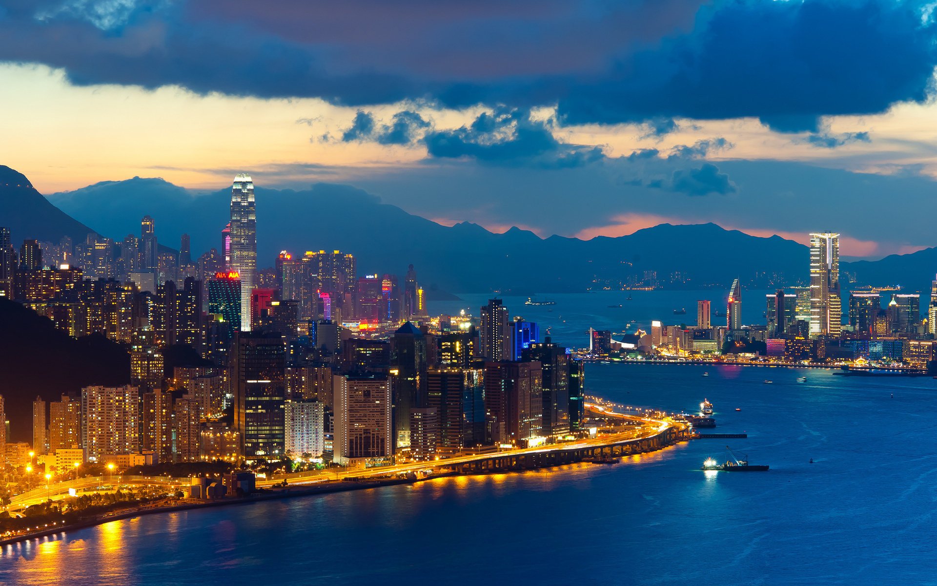 ciudad hong kong paisaje crepúsculo edificios noche