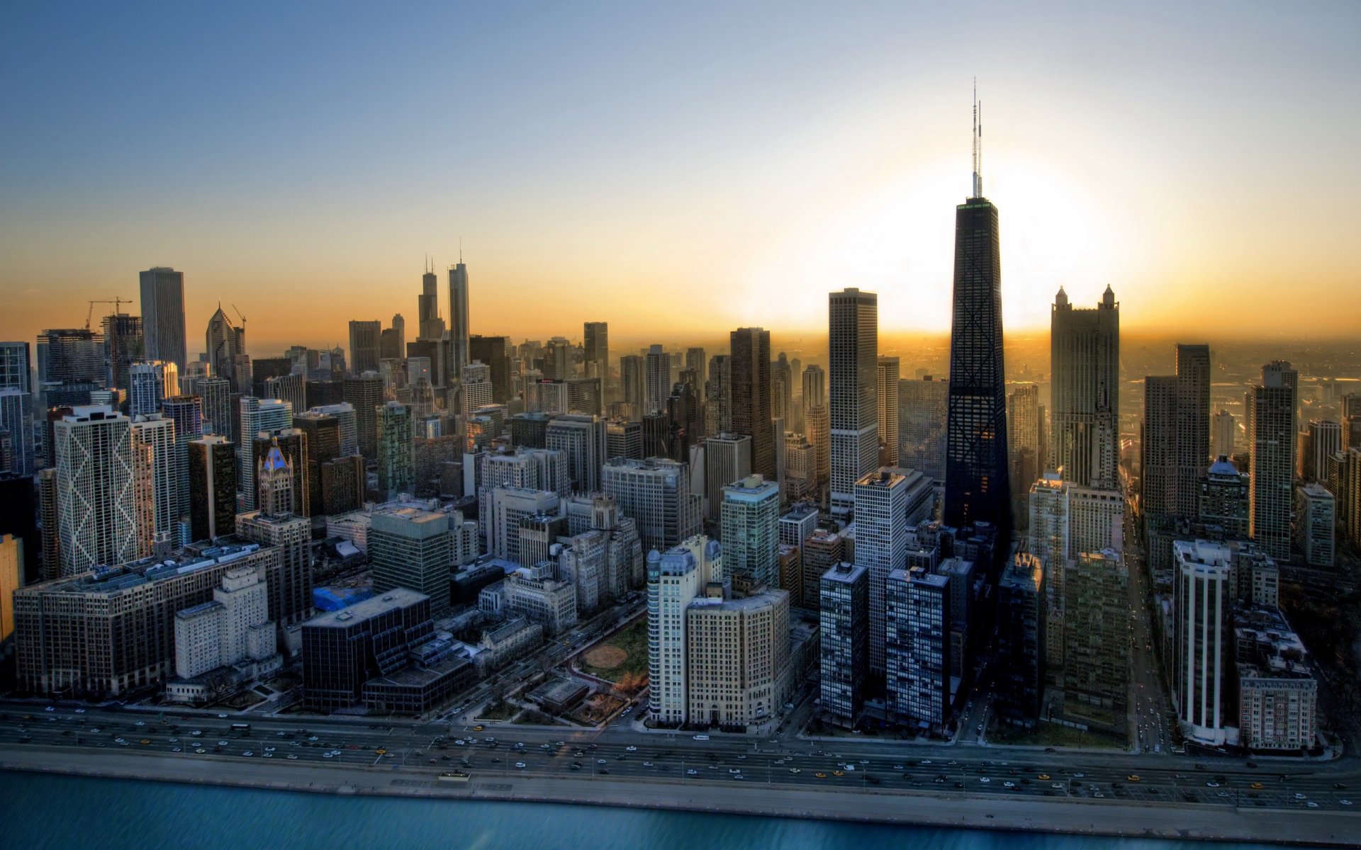 chicago sonnenaufgang wolkenkratzer gebäude