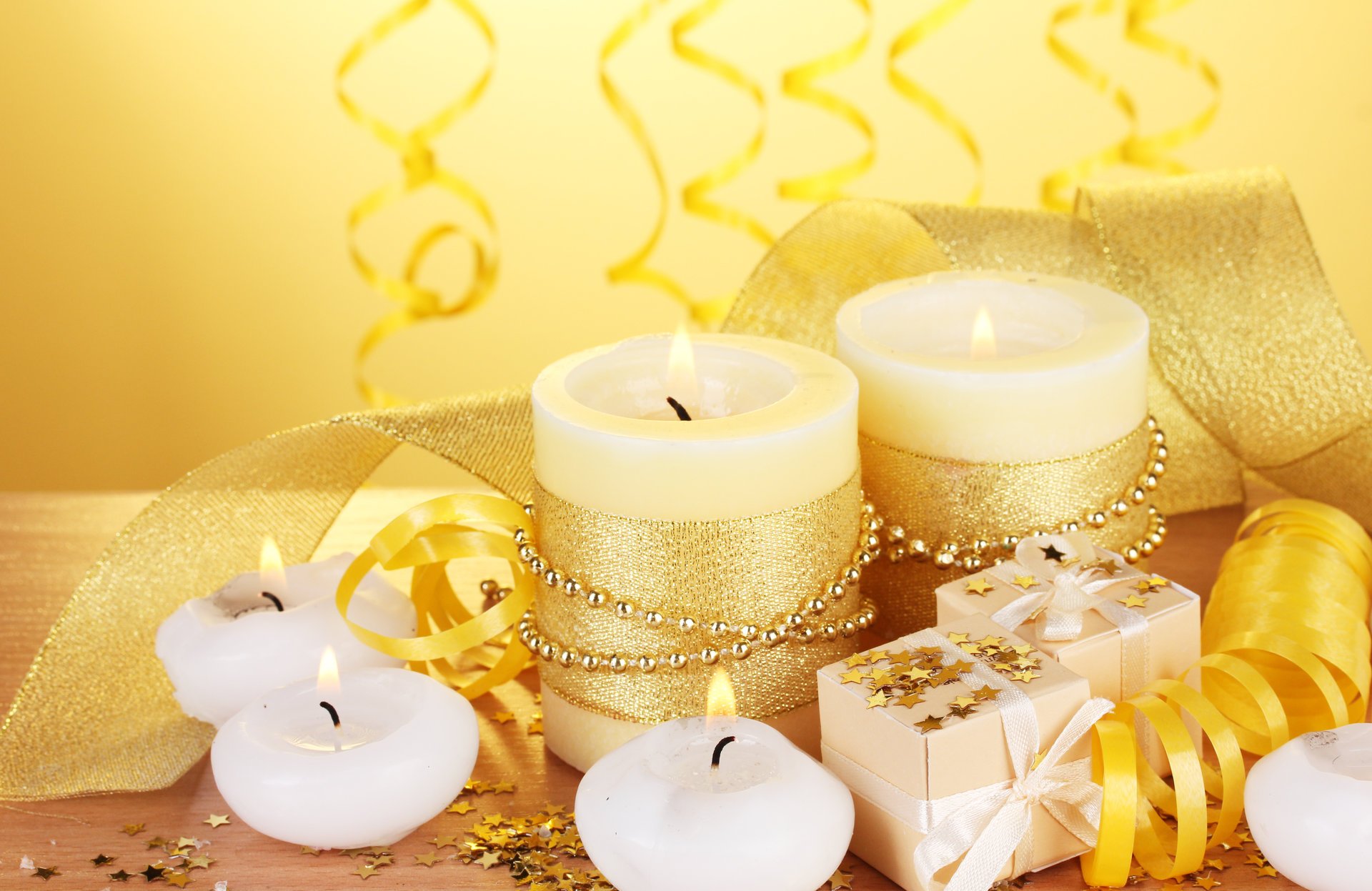 candles gifts tape holiday stars gold