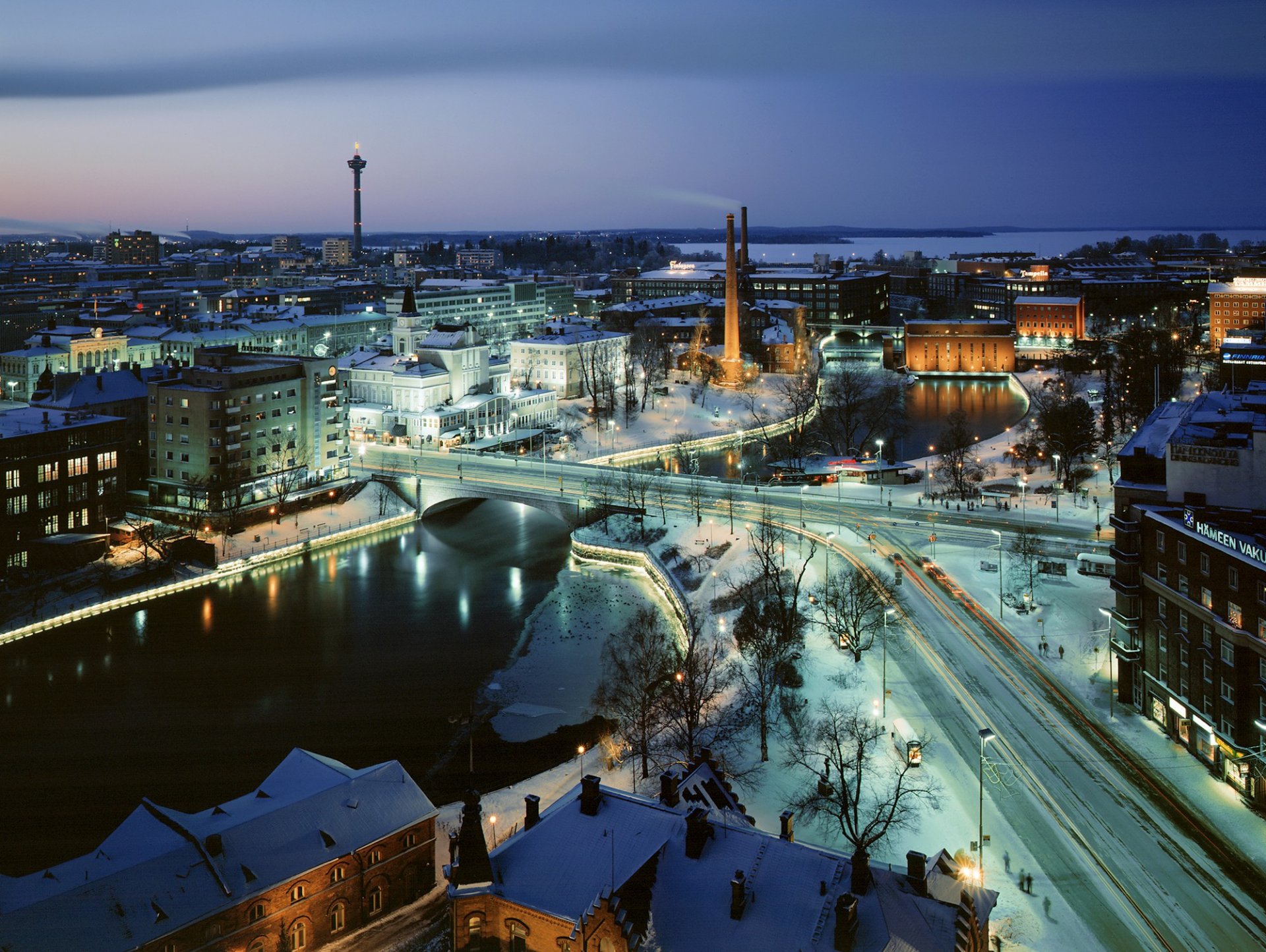 fluss straße brücke winter