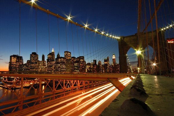 Evening road, bridge and big metropolis