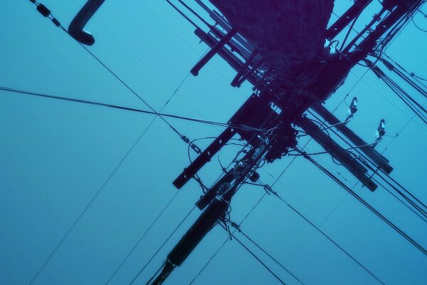 Power line on the background of the twilight sky