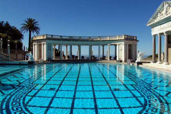 Hearst Castle in California with Neptune pool, large archetectural columns