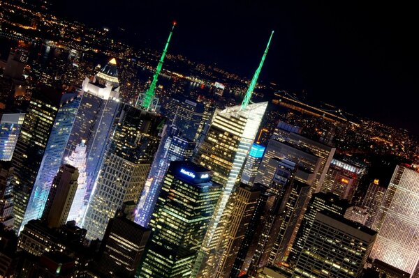 The light of skyscrapers on the background of the night city