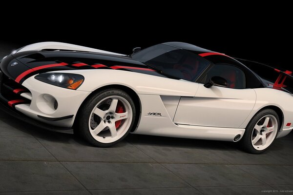 White sports car with black stripe