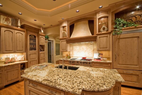 Interior de la cocina en estilo clásico marrón