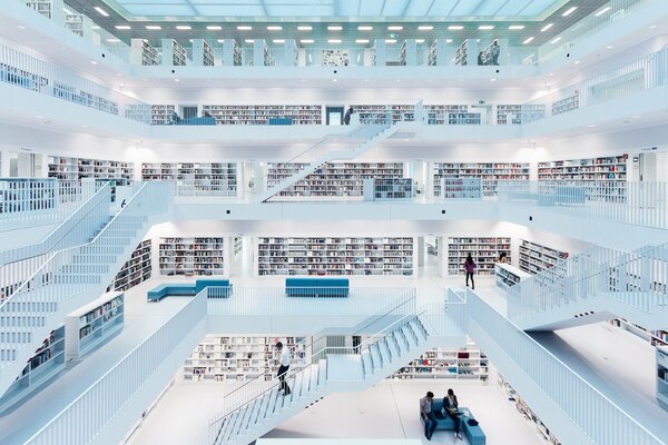 A huge library with stairs multi-storey