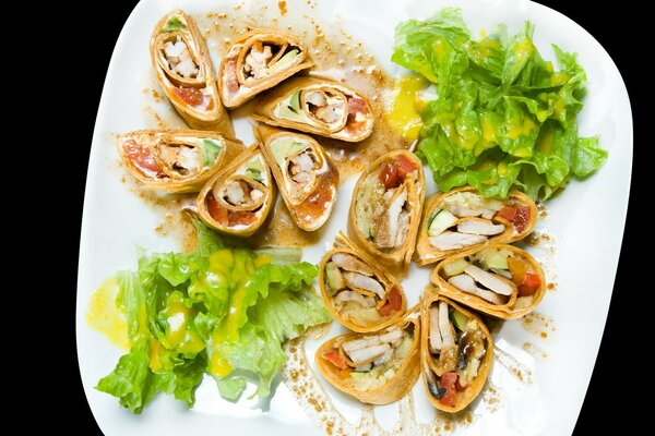 Pancakes with cucumber and chicken salad