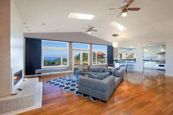 Living room with a view of the Pacific Ocean