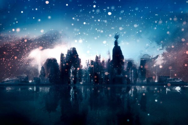 A sketch of the city in winter weather