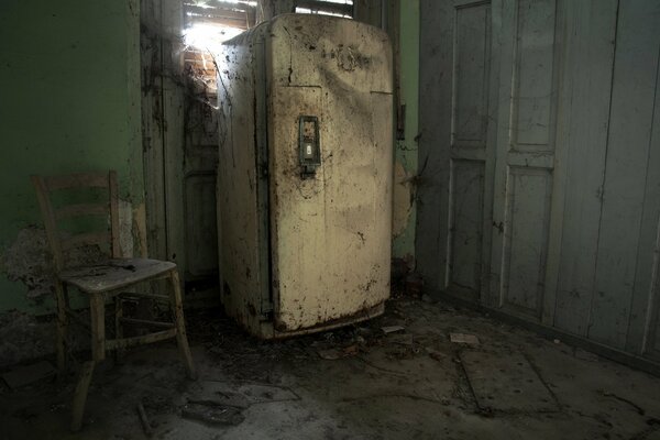 Retro room with refrigerator and chair