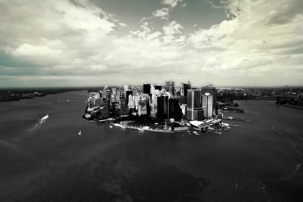Schwarz-Weiß-Panorama von New Yorker Gebäuden