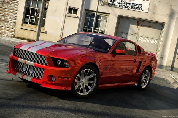 Mustang sportivo rosso con grandi dischi