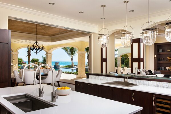 Large kitchen with ocean view