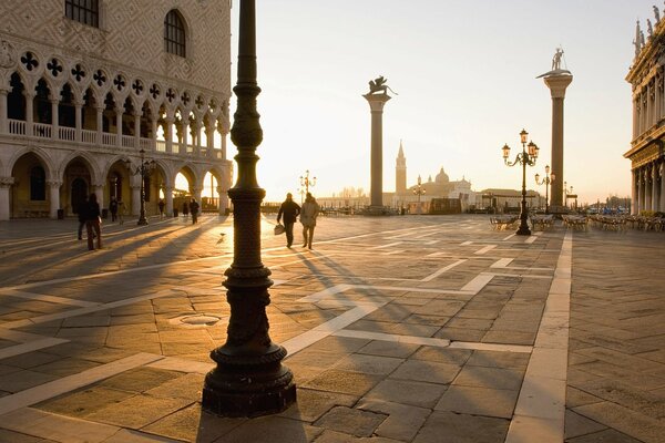 A square in Italy at sunset