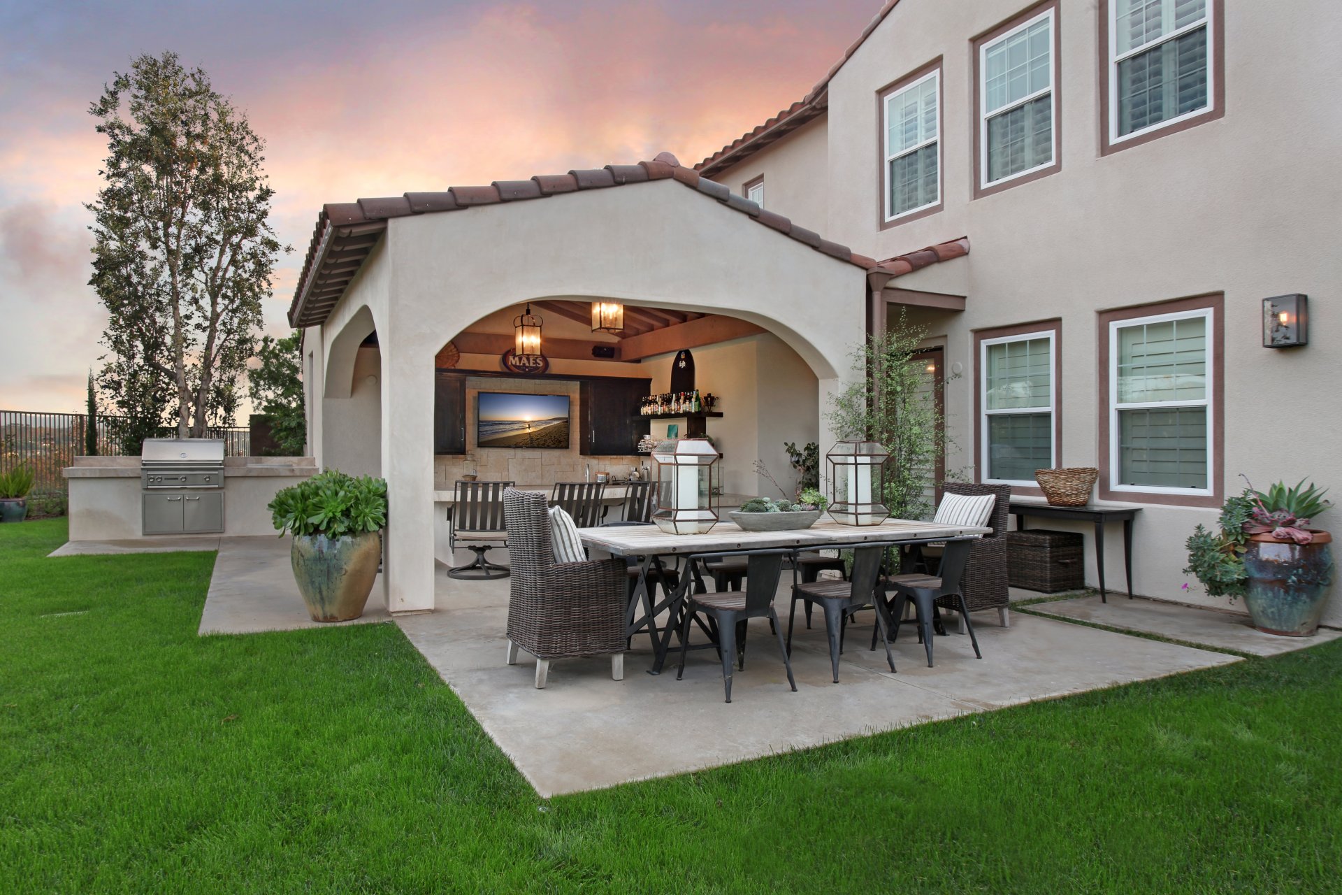 house yard turf table chairs design night