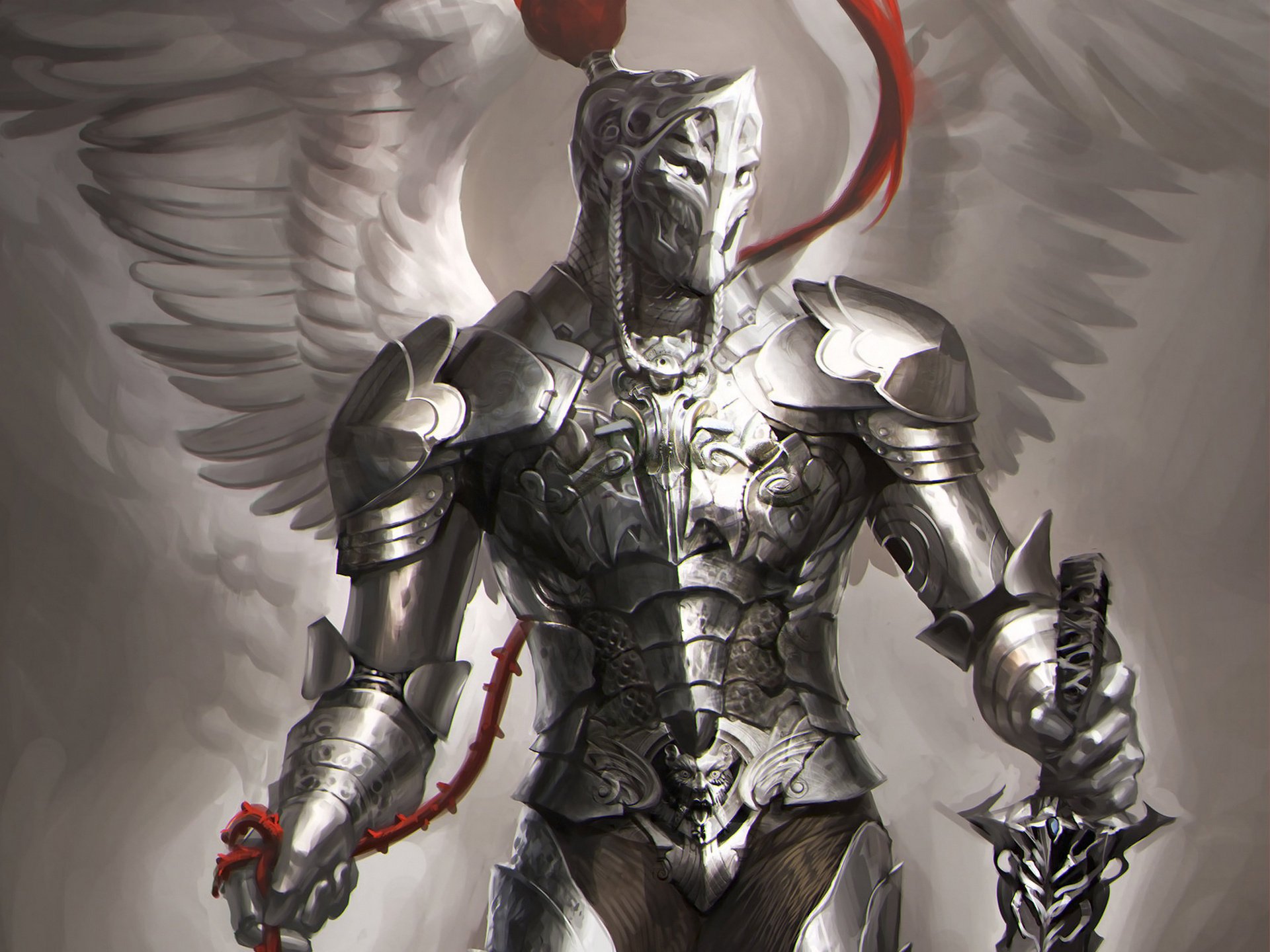 akimichan alas caballero arte armadura arma ángel espada