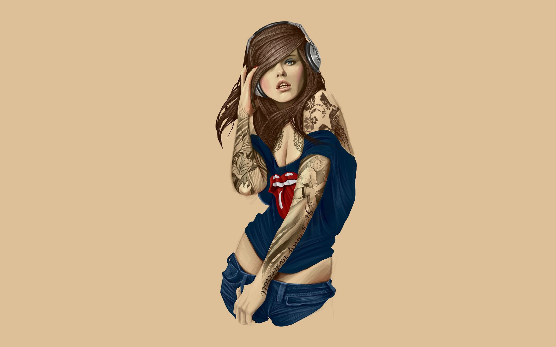 girl tattoo headphone