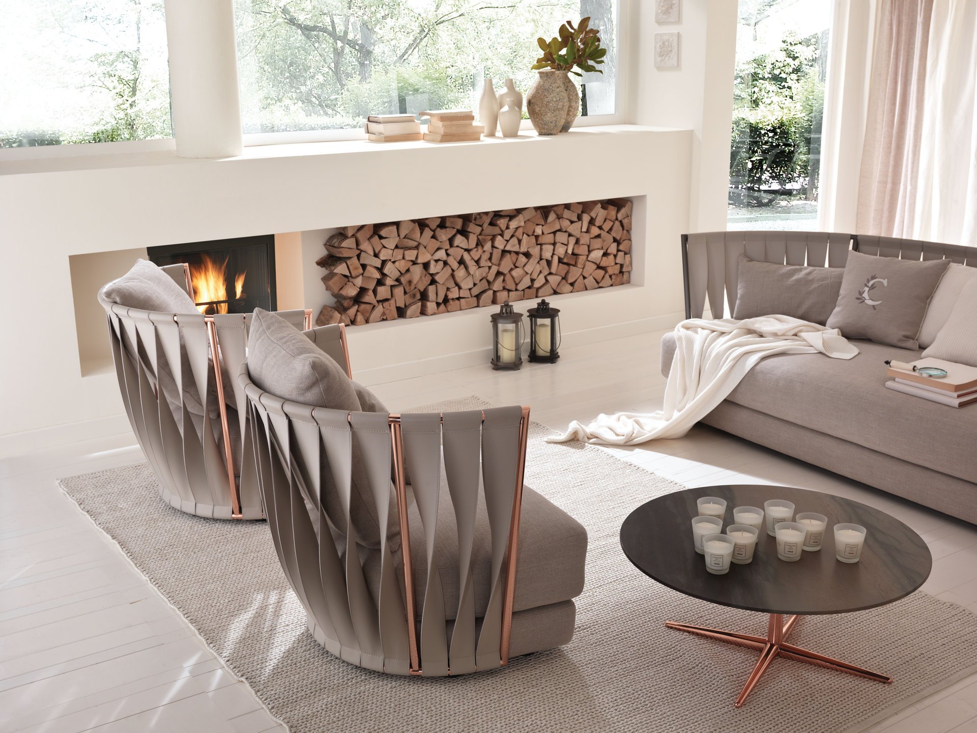 interior sofa chair fireplace table