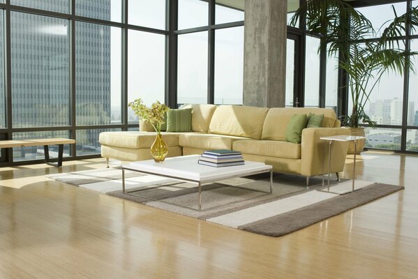 Modern interior of the living room in the penthouse