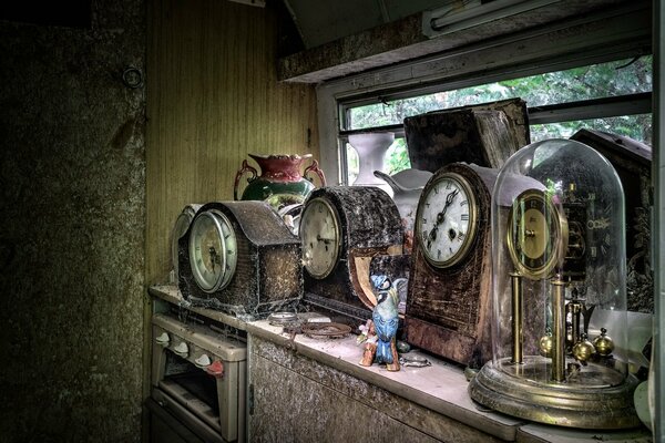 Antique clock in an abandoned house