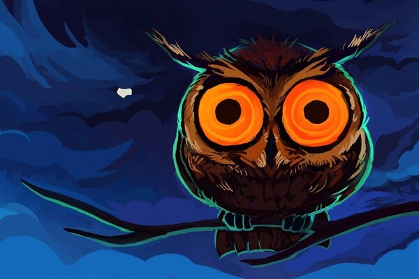 Nocny rysunek sowy z boskimi oczami
