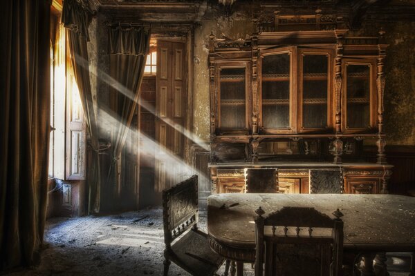 A ray of sunlight illuminates the room