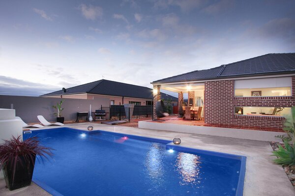 Swimming pool in the garden of a modern house