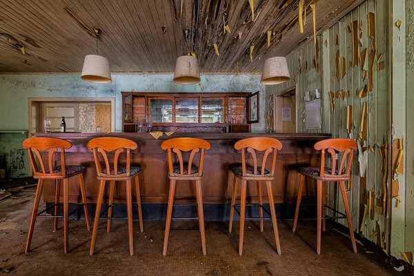 High bar stools complement the interior