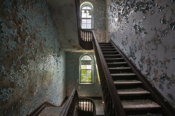 Stairs to the top in an abandoned house