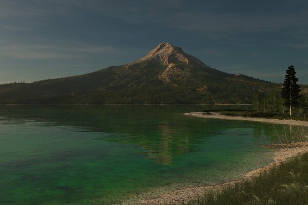 Grande montagne avec lac