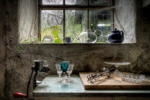 Table for evening tea with chamomile