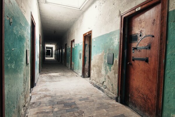 The corridor of the prison with shabby walls