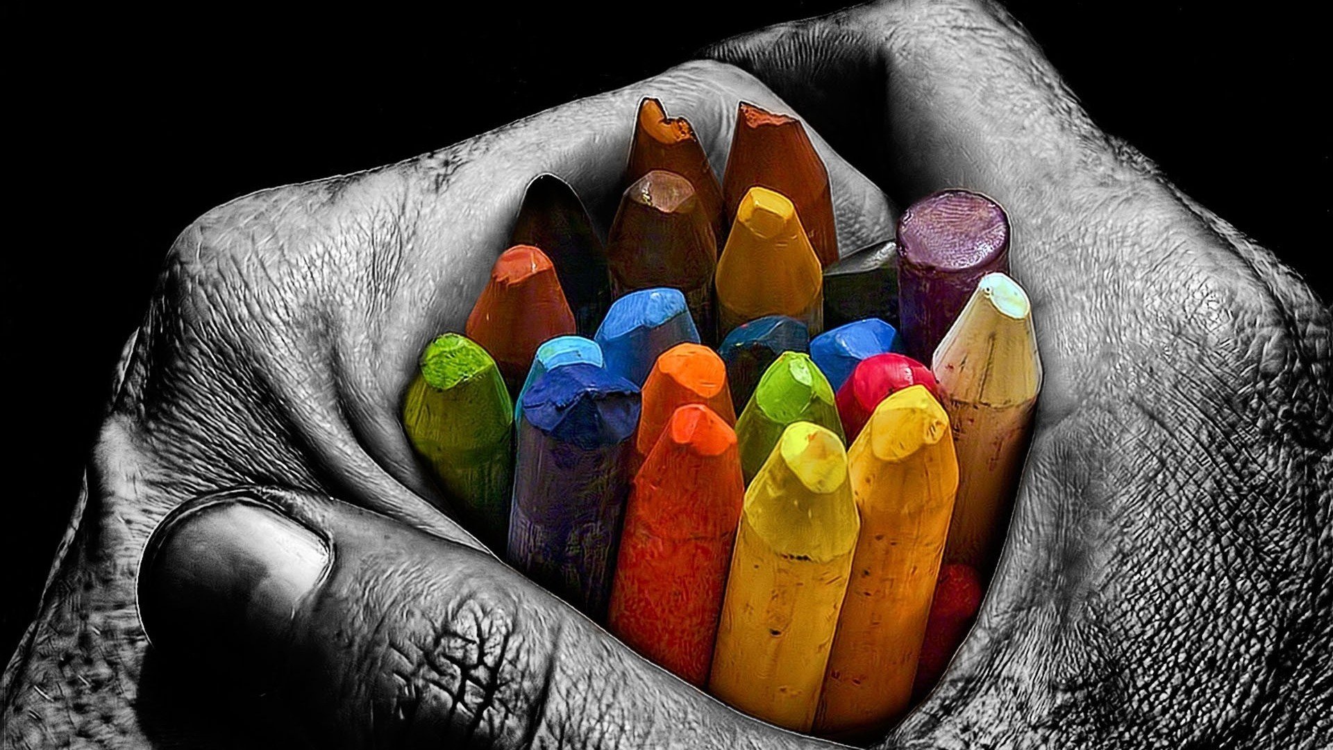 crayons hand paints creativity fantasy drawing colors gray colored multicolored