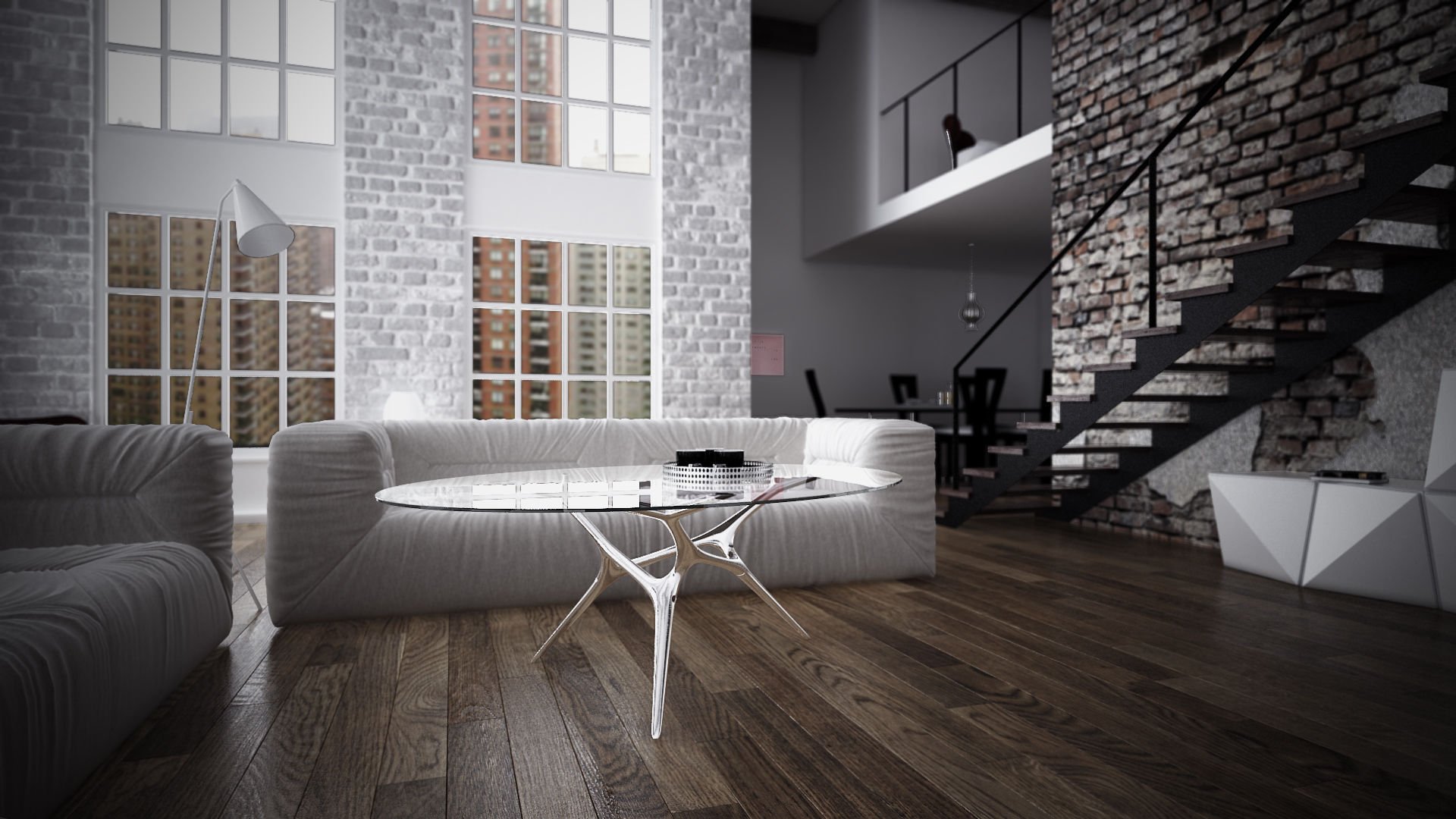 interni design stile loft camera soggiorno