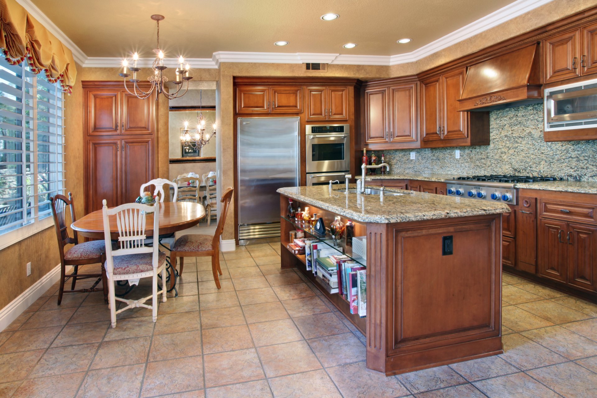 interior kitchen design table chairs chandelier photo