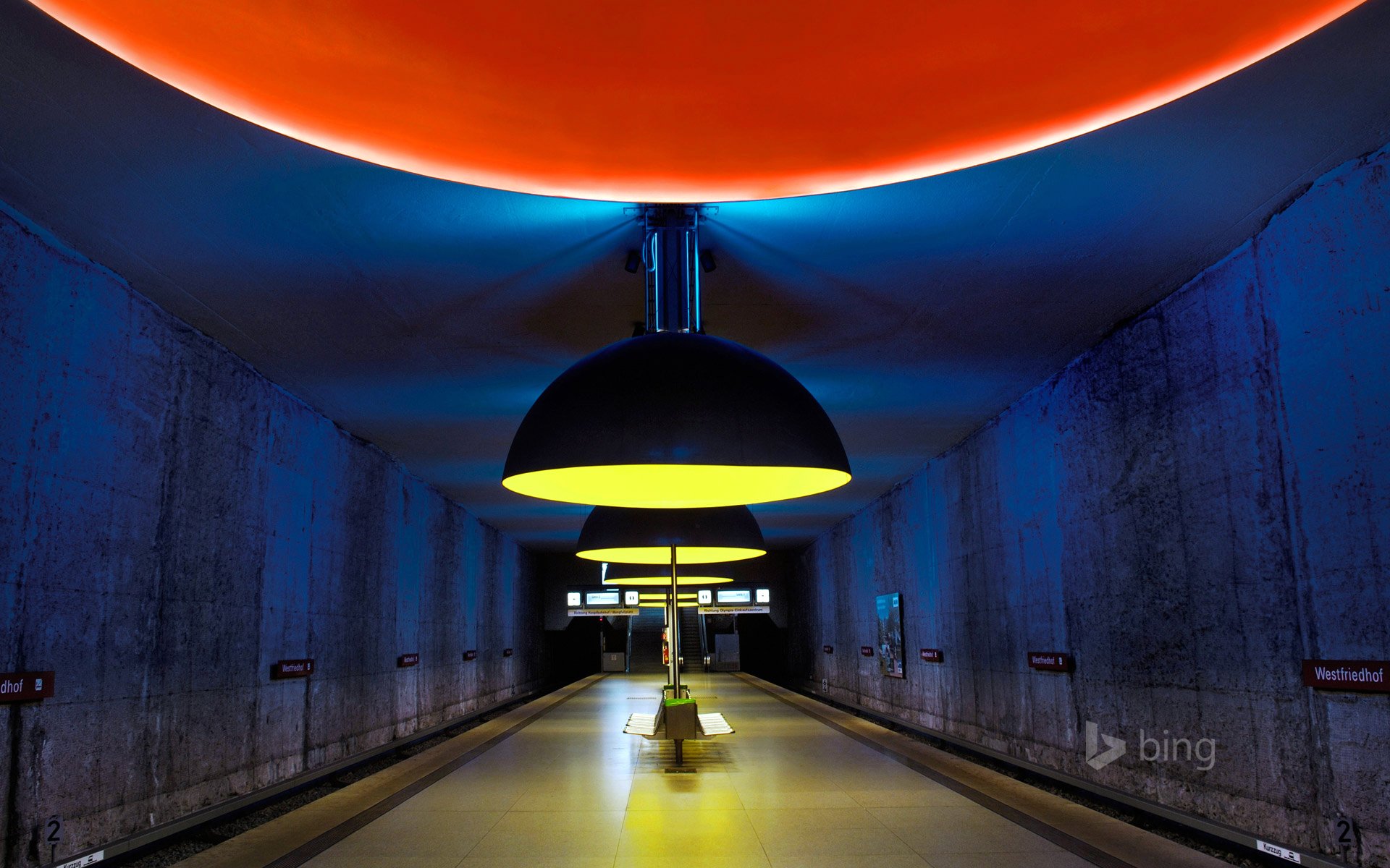 munich westfriedhof station underground tunnel bench light