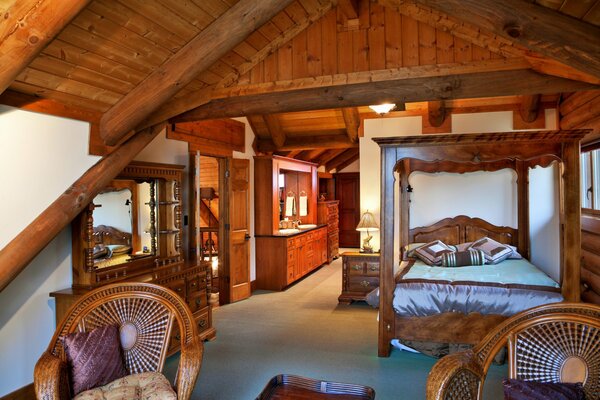 Bedroom in wooden style