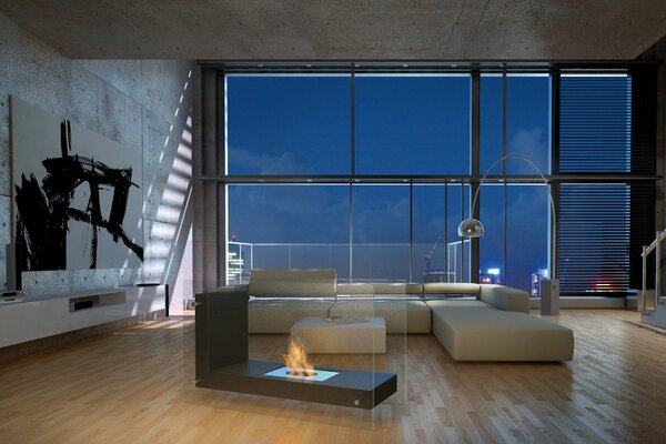 Room living room in loft design style