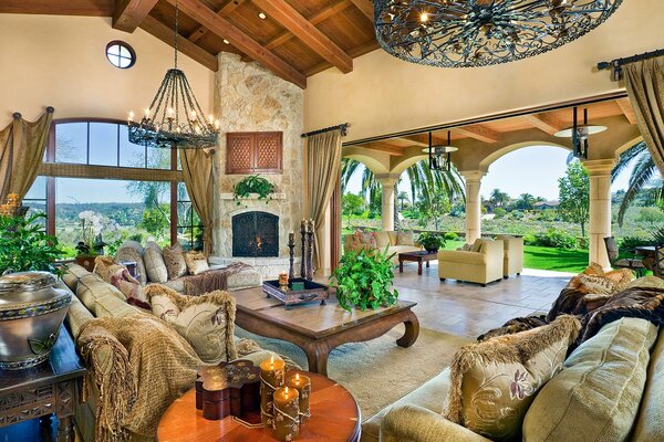 Living room with a beautiful view of the palm trees